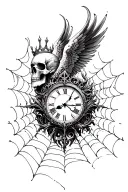 Phoenix clock skull with crown fire angel winds spiders climbing cobwebs fighters it has to be broken down into several. tattoo design idea