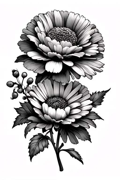 2 carnations 2 daisies 1 hawthorn 1 poppy 1/4 sleeve black and gray tattoo design idea