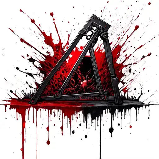 guillotine, more Dark Souls themed, with a brutal and bloody motif tattoo design idea