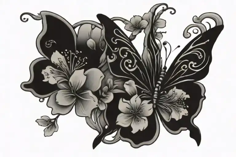 cherry blossom butterfly vine tattoo design idea