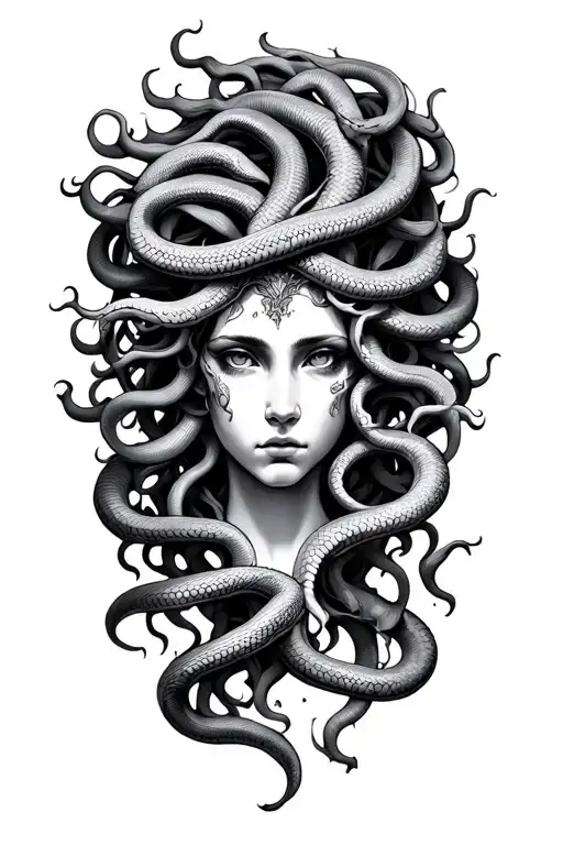 Medusa head with snakes as hair tattoo design idea