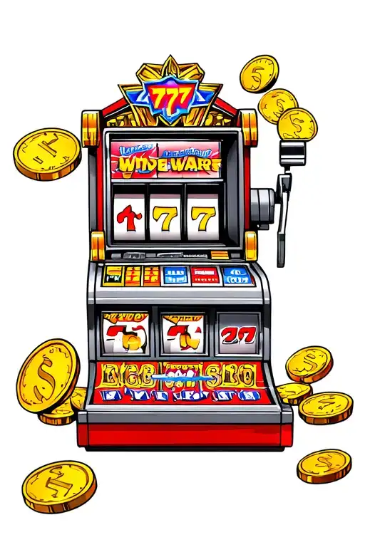 slot machine in full color with 777 and gold coins tattoo design idea