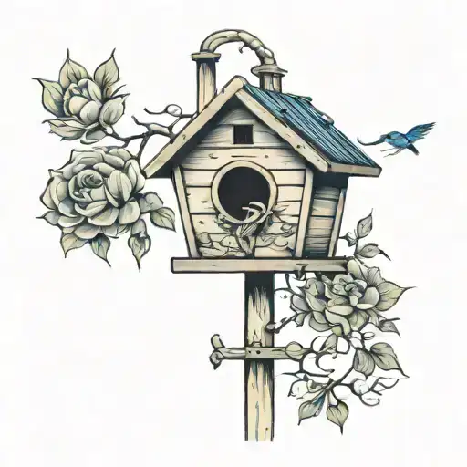 birdhouse with T.V in it  tattoo design idea