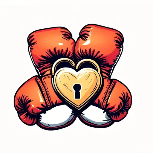 boxing gloves with heart shaped lock tattoo design idea