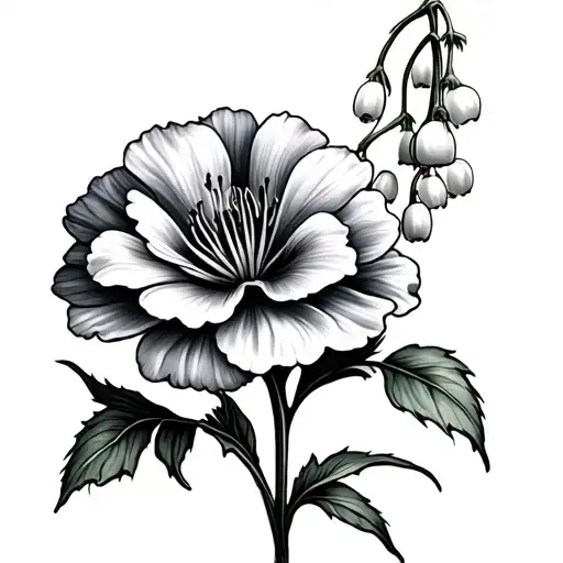 Carnation And Lily Of Valley and violet flower tattoo design idea