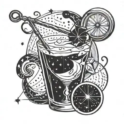 A stylized Sagittarius constellation with a cocktail glass incorporated into the design tattoo design idea