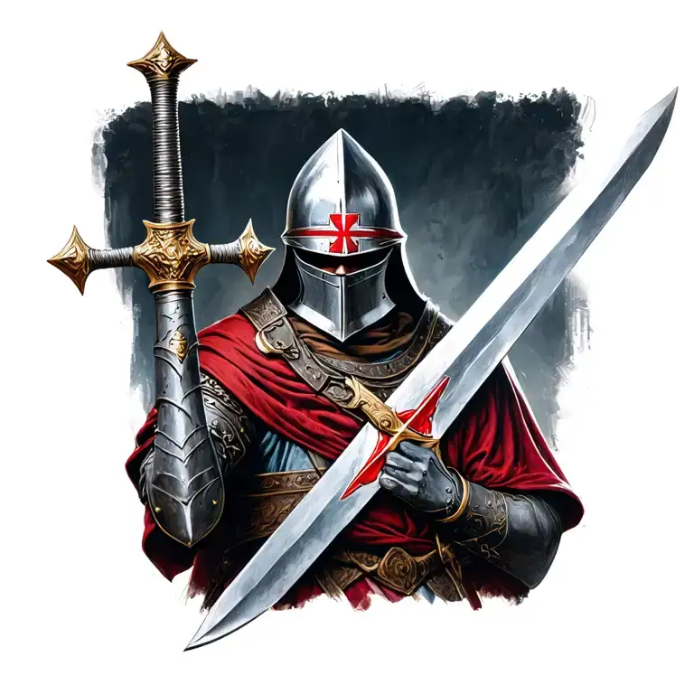 knights Templar knight with a sword tattoo design idea