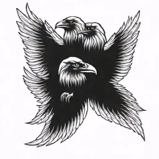 3 headed crow wings spread wide tattoo design idea