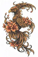 Phoenix rising from flames and cherry blossoms tattoo design idea