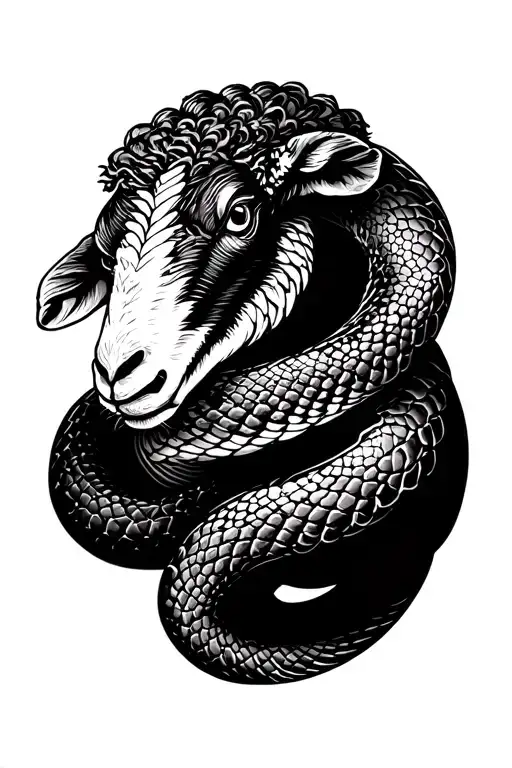snake with a sheep face  tattoo design idea