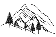 two mountains signifying parents and three pine trees representing children. very minimal tattoo design idea