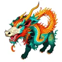 Ox and Dragon emerging tattoo design idea