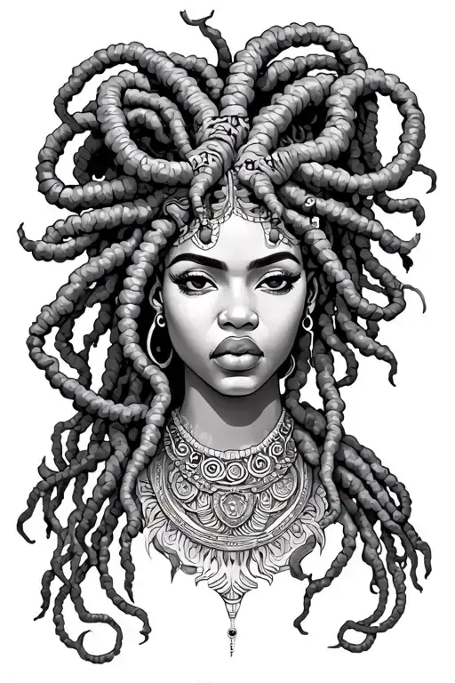 African Medusa with dreadlocks tattoo design idea
