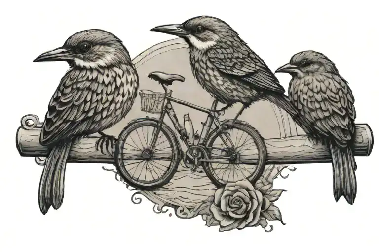 bicycle handle bar with wren and sand Piper bird on it tattoo design idea