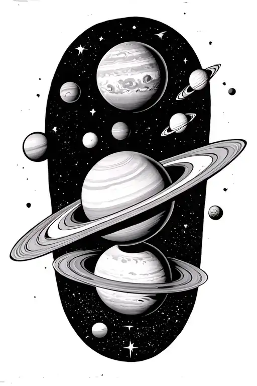 solar system with saturn getting sucked tattoo design idea