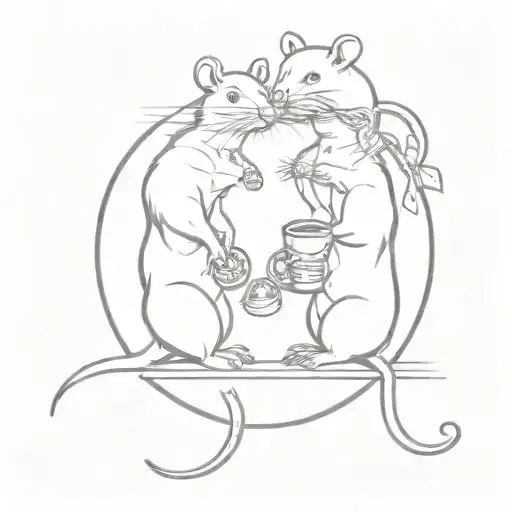 Two rats combining to form a coffee bean tattoo design idea