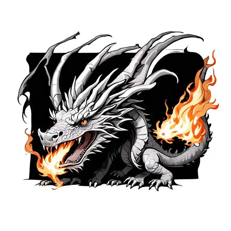 three small dragon breathing fire tattoo design idea