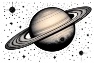 Saturn in space with Uranus surrounded by space and tiny dotted stars tattoo design idea