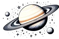 Saturn in space with Uranus surrounded by space and tiny dotted stars tattoo design idea