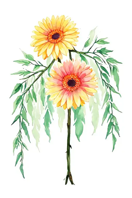 weeping willow tree, you are my sunshine, Gerber daisy, Hailey Elizabeth tattoo design idea