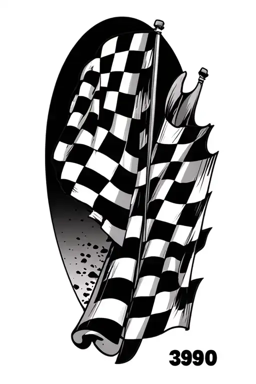 checkered flag with 390 and a dirt street stock tattoo design idea