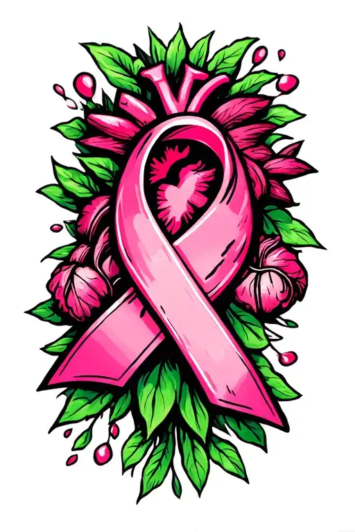 diabetes awarenes ribbon tied to a heart disease ribbon that is tied to a breast cancer awareness ribbon tattoo design idea