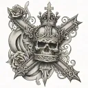 cross with thorned crown around it with rosary beads coming off it tattoo design idea