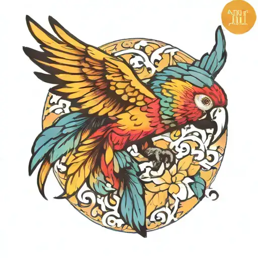 macaw flying away tattoo design idea