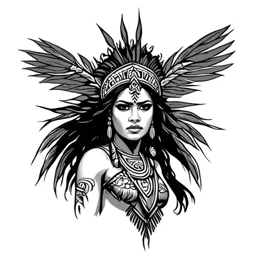 taino Puerto Rican warrior princess full body  tattoo design idea