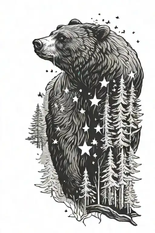 bear, forest, stars  tattoo design idea