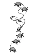 Sugar skull turtles in a line swirling up to a bigger turtle, about 4-5 of them and they all have sugar skull shells. Ma tattoo design idea