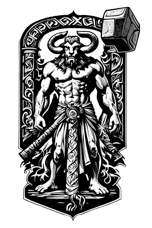 Greek Minotaur hammer standing tall amidst tattoo design idea