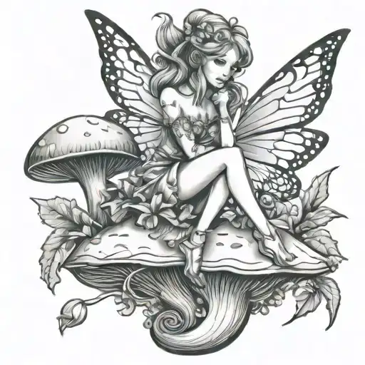 Fairy Sitting On A Mushroom tattoo design idea