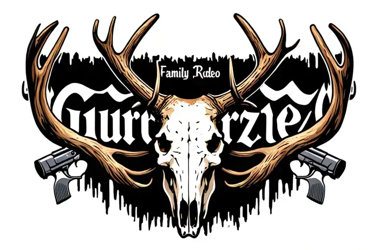 "Gutierrez " love family guns and rodeo and elk skull with antlers tattoo design idea