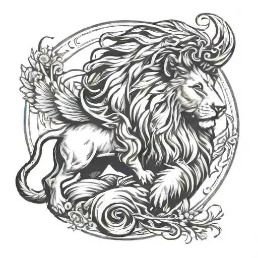 lion above a lamb looking forward above eagle flying tattoo design idea
