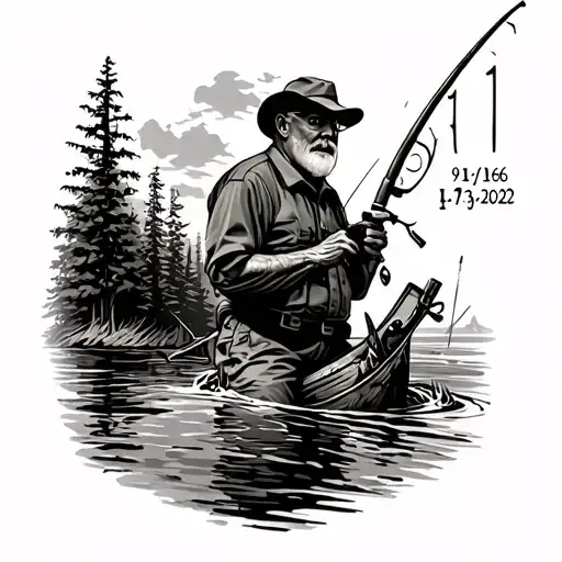 "9/11/1956-1/3/2022" Grandpa fishing and hunting memorial tattoo  tattoo design idea
