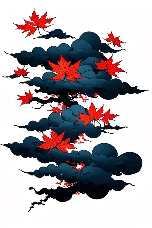 akatsuki clouds with Japanese maple leaves tattoo design idea