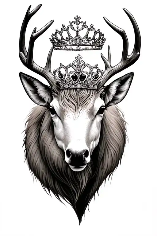 3 princess tiaras hanging on a mule deer antler tattoo design idea