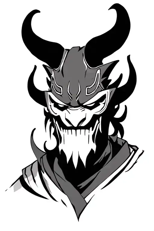 ronin half body with oni mask tattoo design idea