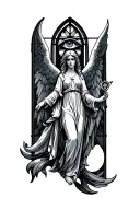 church stained glass window, female angel and all seeing eye tattoo design idea