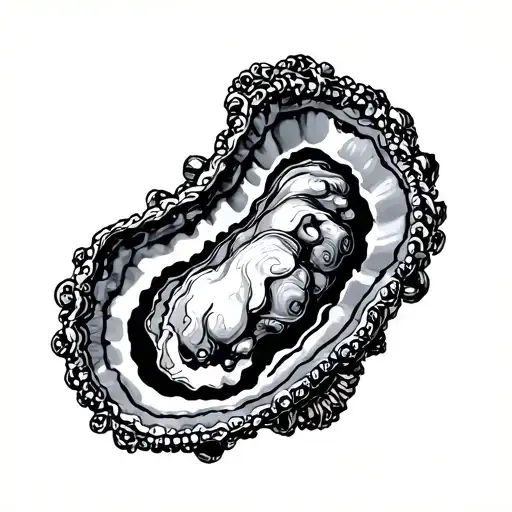 oyster bracelet tattoo. The oyster is drawn in an anatomically accurate style. tattoo design idea