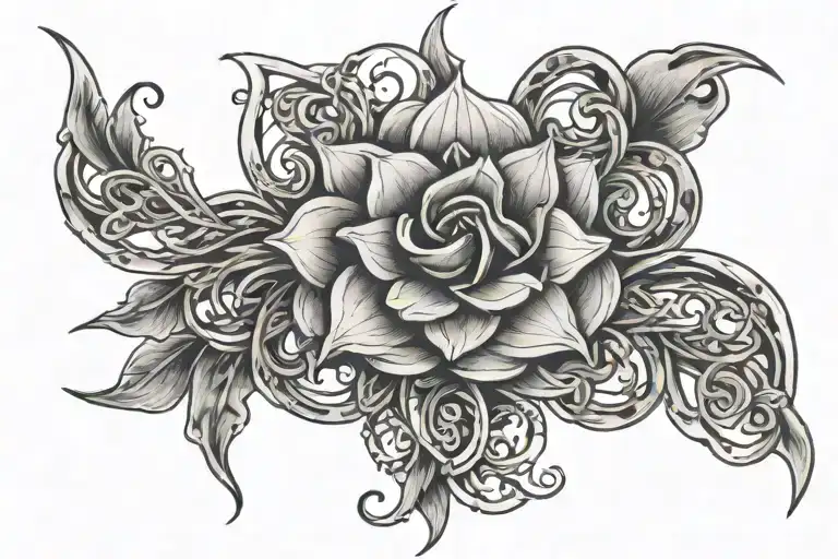 flower plus a witch's knot tattoo design idea