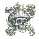 mushroom growing out of skull with smoke behind it tattoo design idea