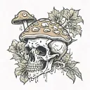 mushroom growing out of skull with smoke behind it tattoo design idea