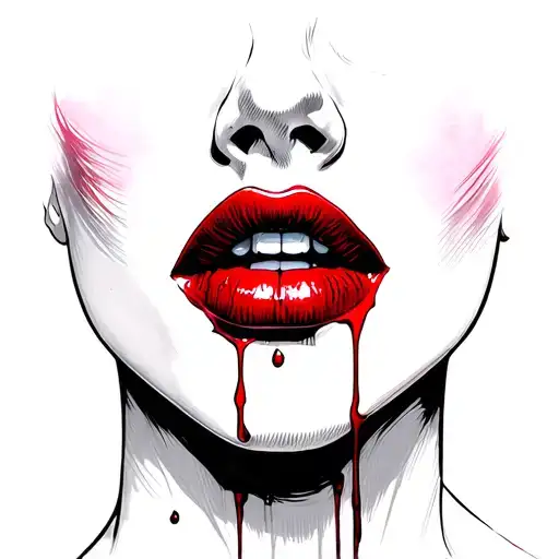 beautiful woman with blue eyes and red lips with tears of blood streaming down cheeks tattoo design idea