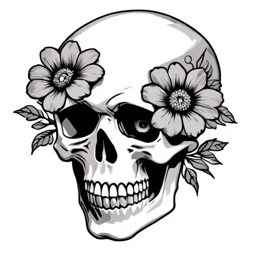 american traditional skull tattoo with simple flowers as eyes tattoo design idea