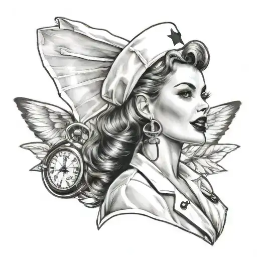 pin up nurse tattoo design idea