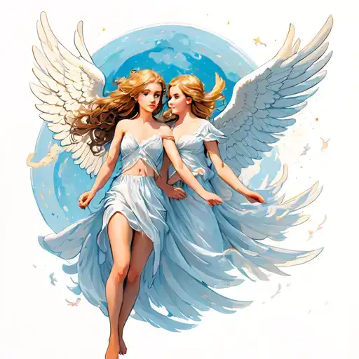 999 and 444 angels flying tattoo design idea