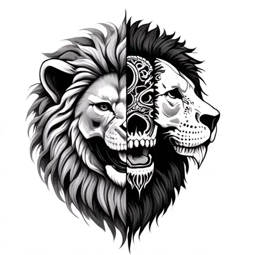 half Skull half lion half Ayanda tattoo design idea