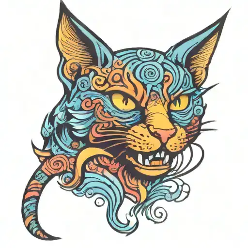 psychadelic evil cat tattoo design idea
